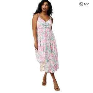 Pink Floral Midi Dress with Spaghetti Straps Torrid NWT Size 0